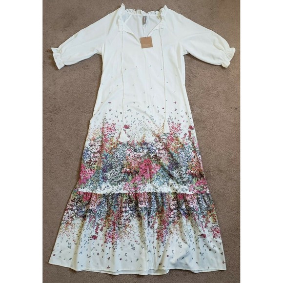 Noracora Dresses & Skirts - Noracora Maxi Dress Boho Women's Medium Fit & Flare Floral 3/4 Sleeve Ruffle